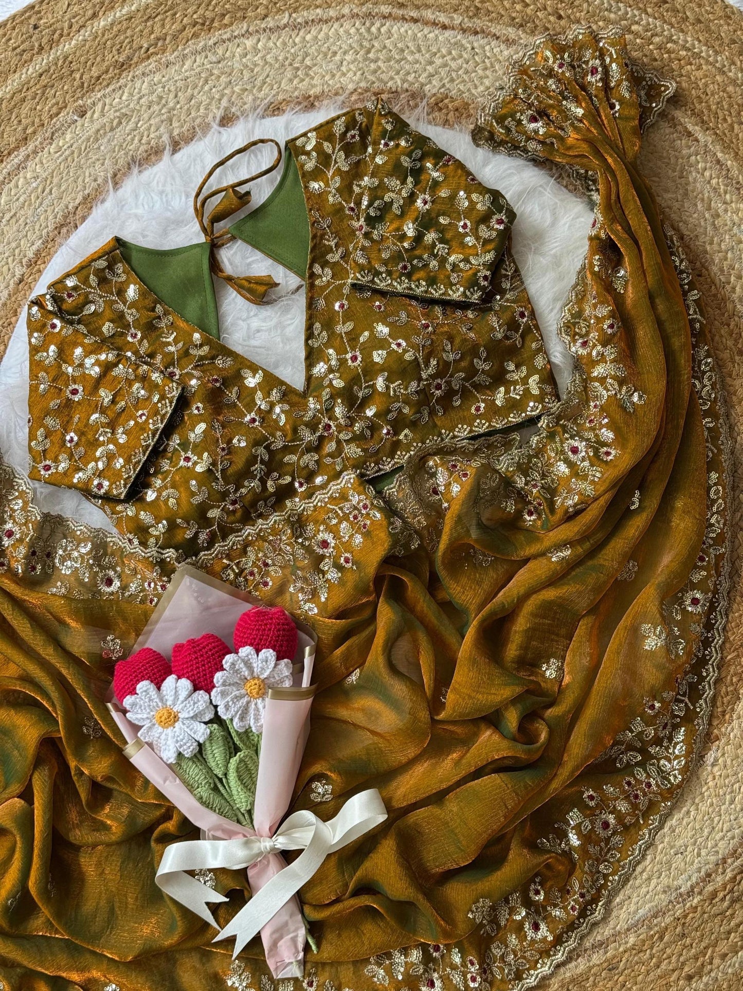 chiffon sequins border saree