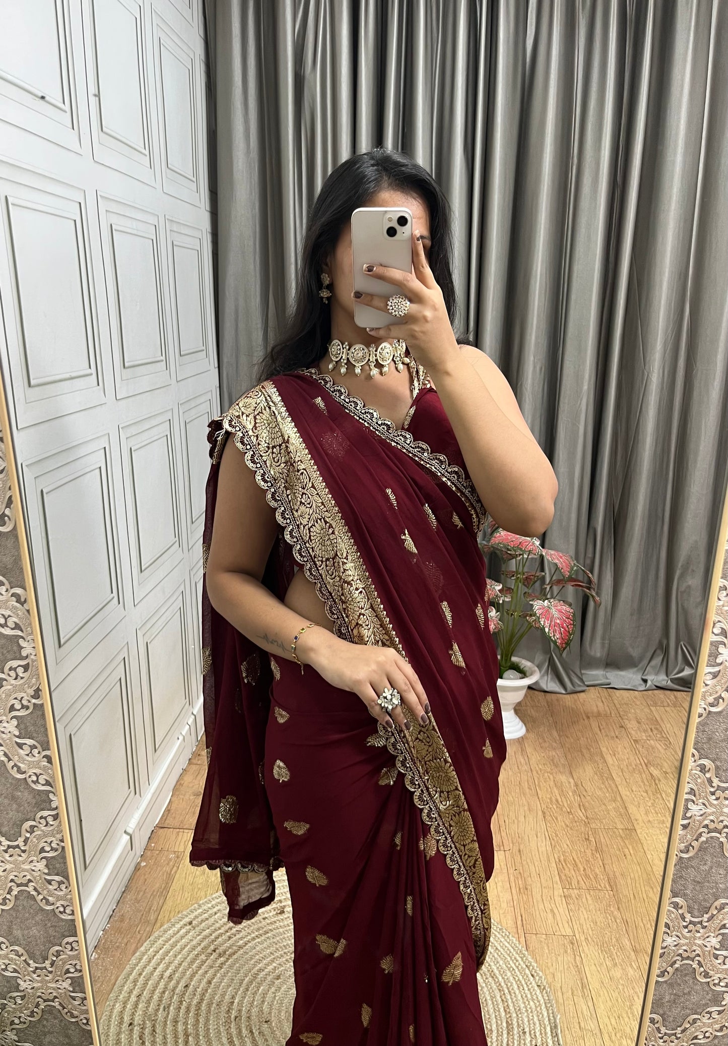 viscose georgette leaf design