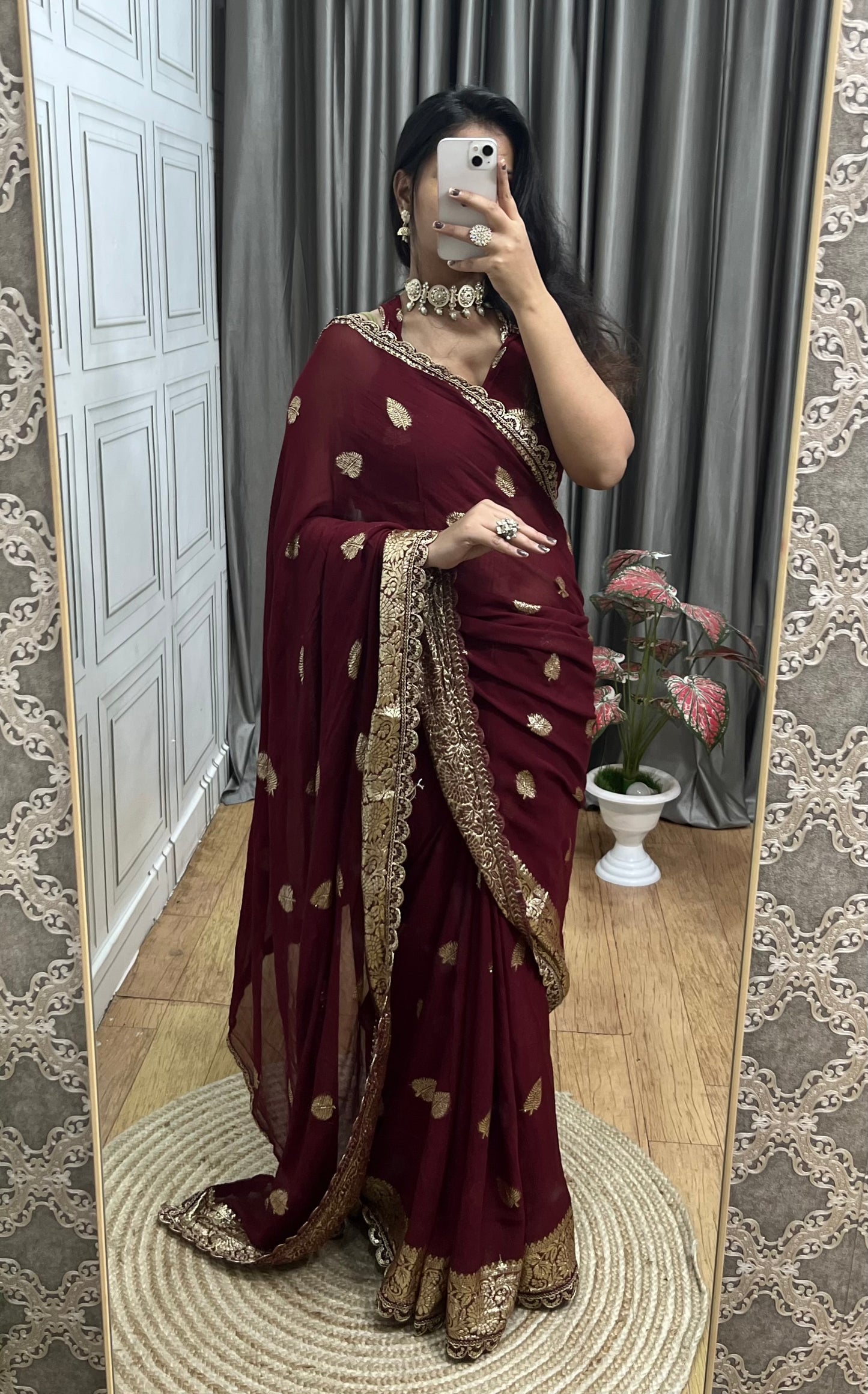 viscose georgette leaf design