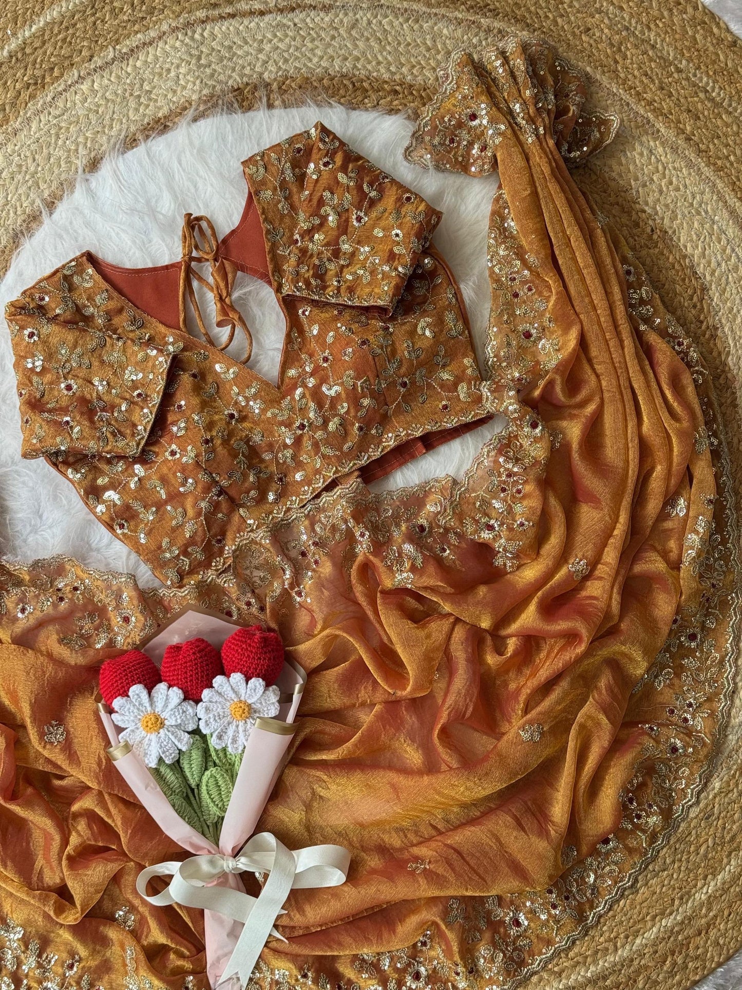 chiffon sequins border saree