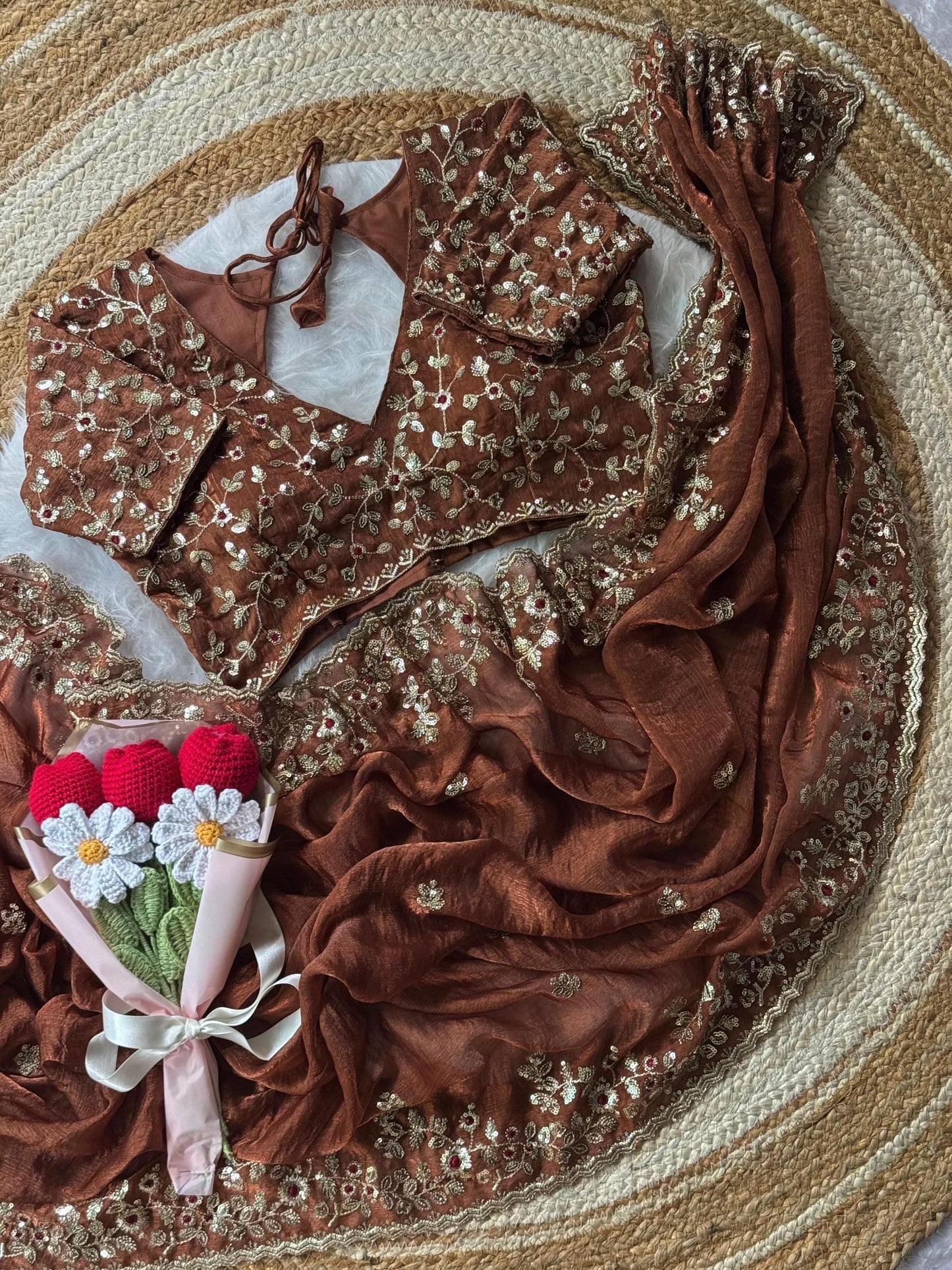 chiffon sequins border saree