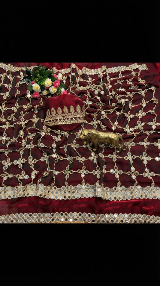 Mirror Work Jaal Big Net Pallu Saree – Premium Collection