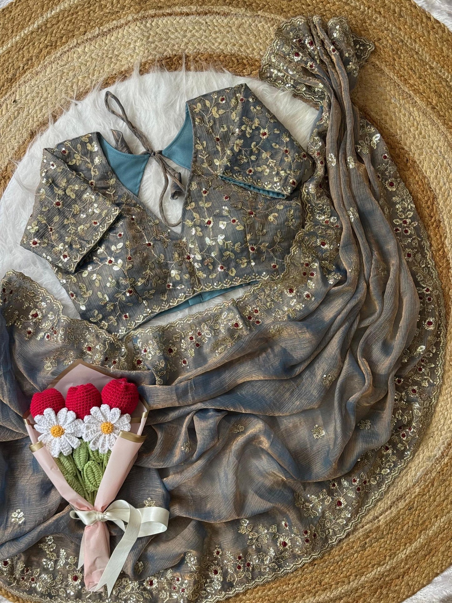 chiffon sequins border saree