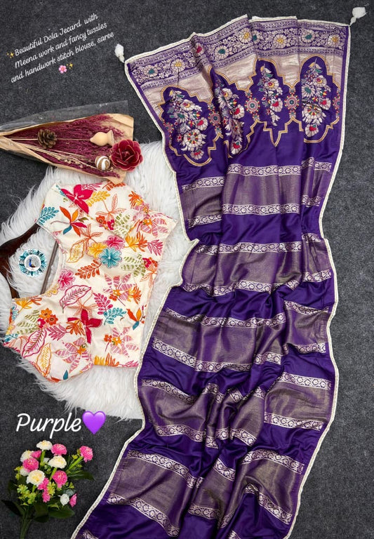 ✨ Pure Russian Silk Saree with Designer Stitched Blouse