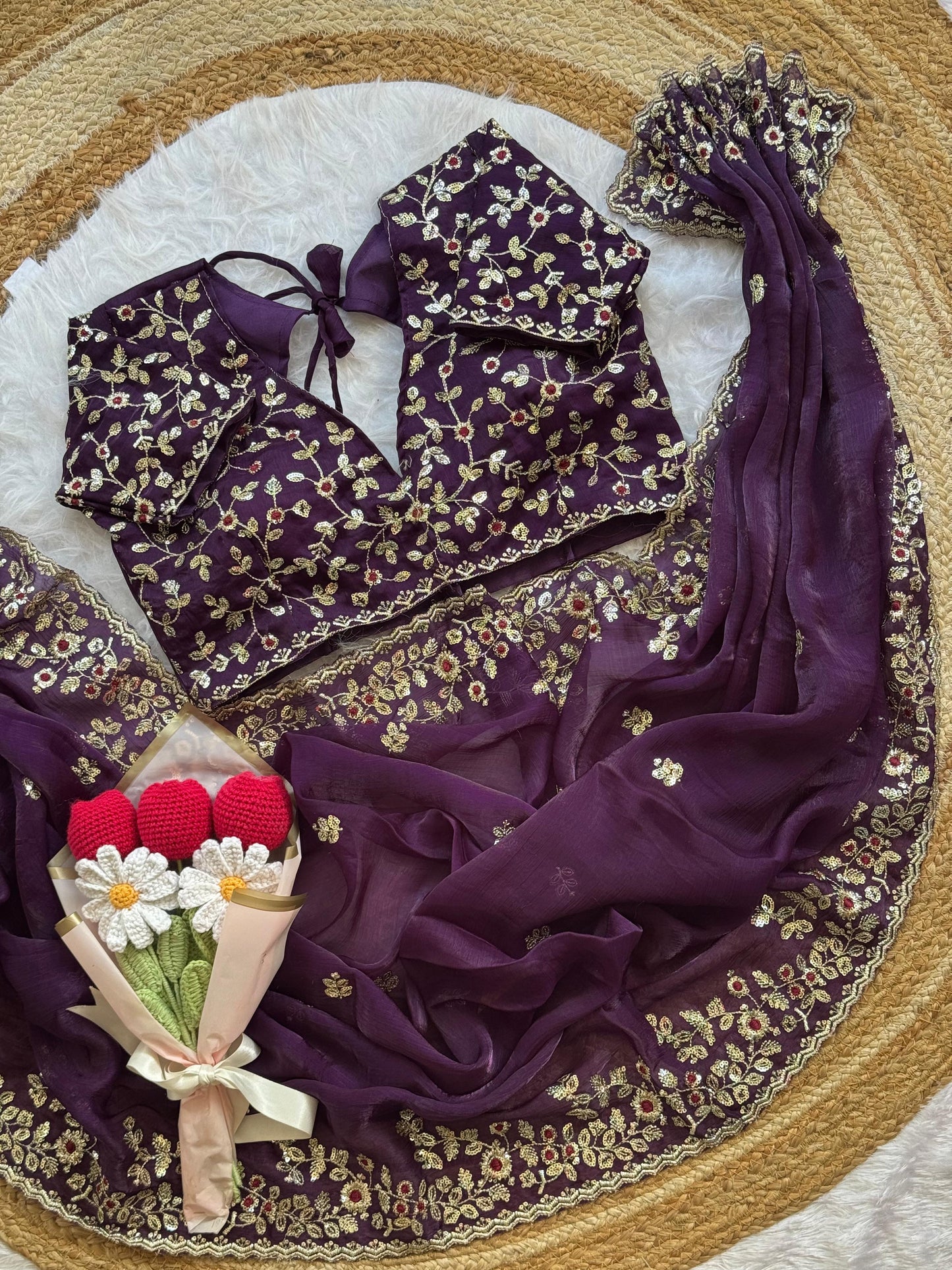 chiffon sequins border saree