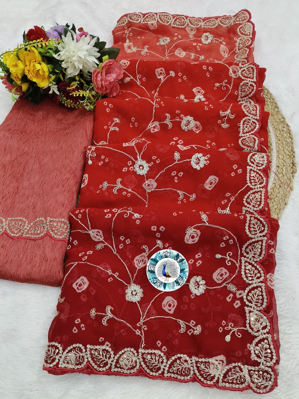 ✨ Shaded Bandhej Georgette Saree with Pita Work C-Pallu