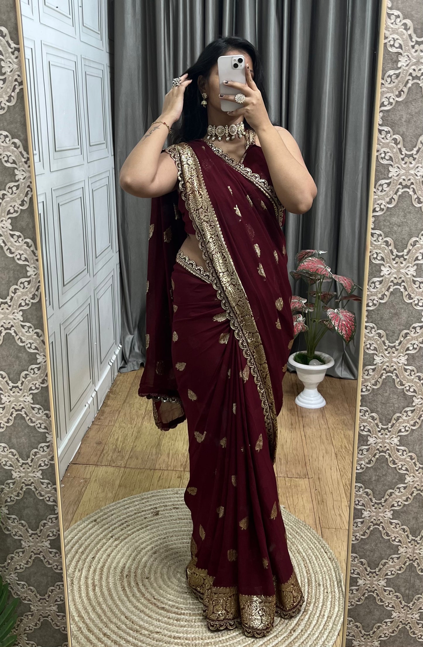 viscose georgette leaf design