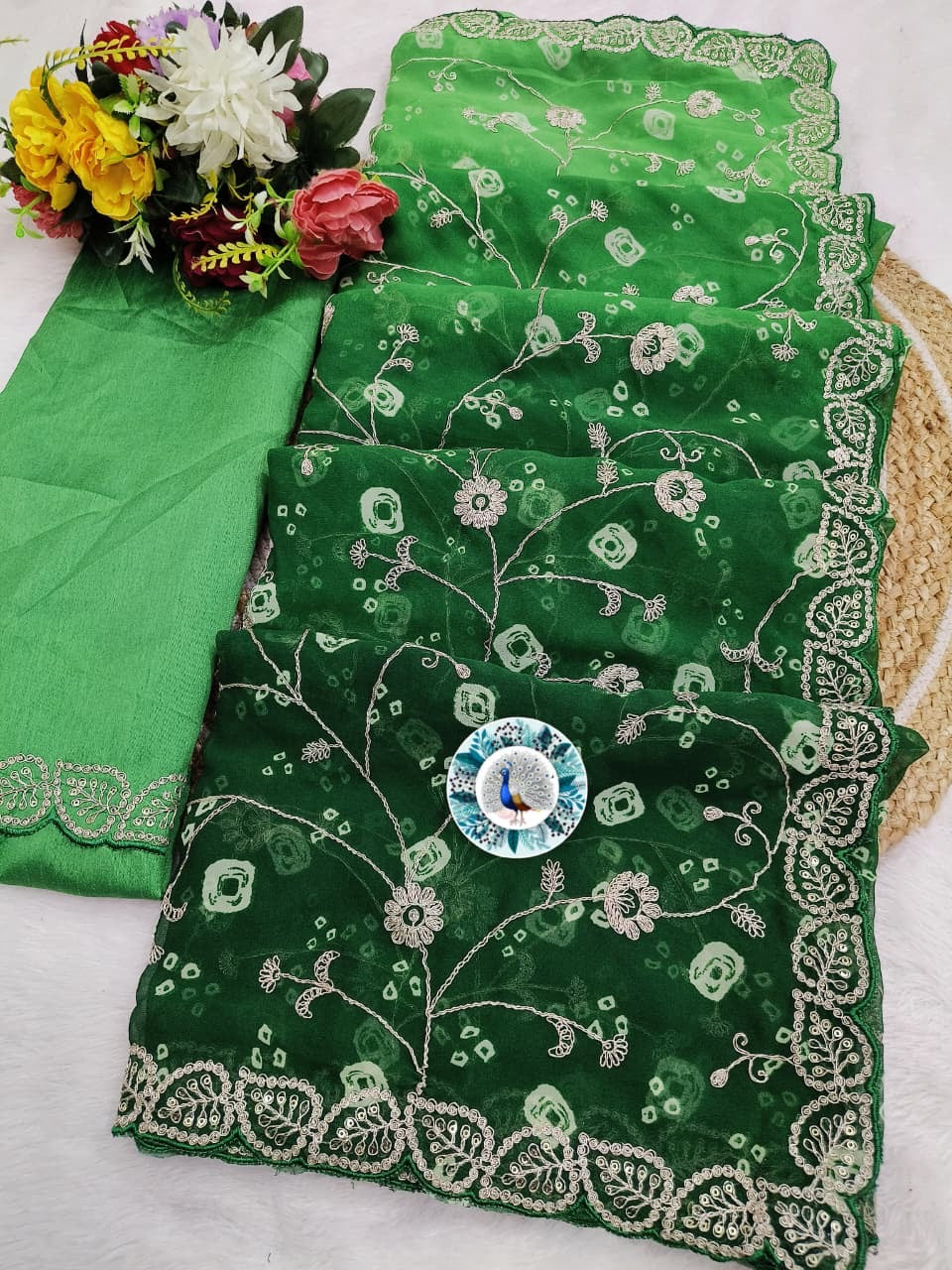 ✨ Shaded Bandhej Georgette Saree with Pita Work C-Pallu