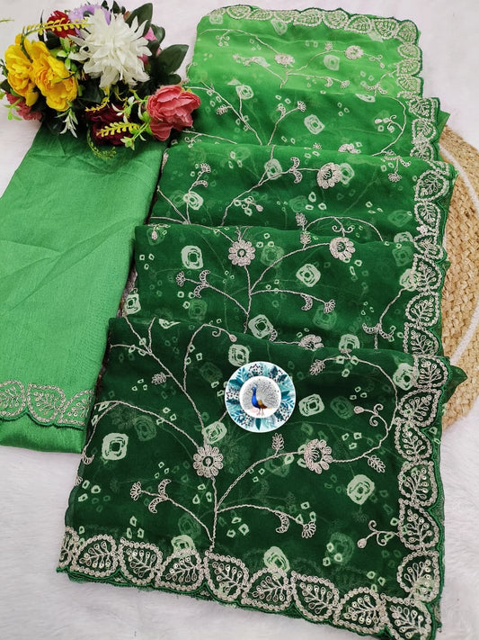 ✨ Shaded Bandhej Georgette Saree with Pita Work C-Pallu