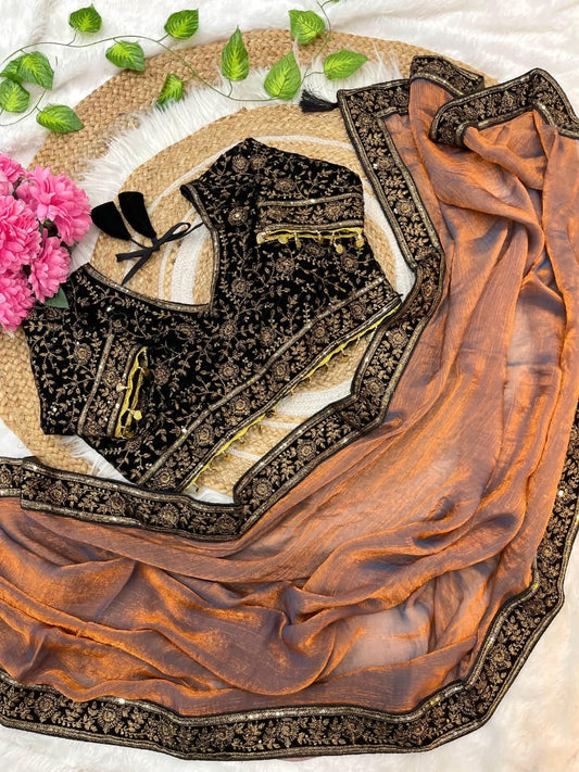 velvet border blouse saree