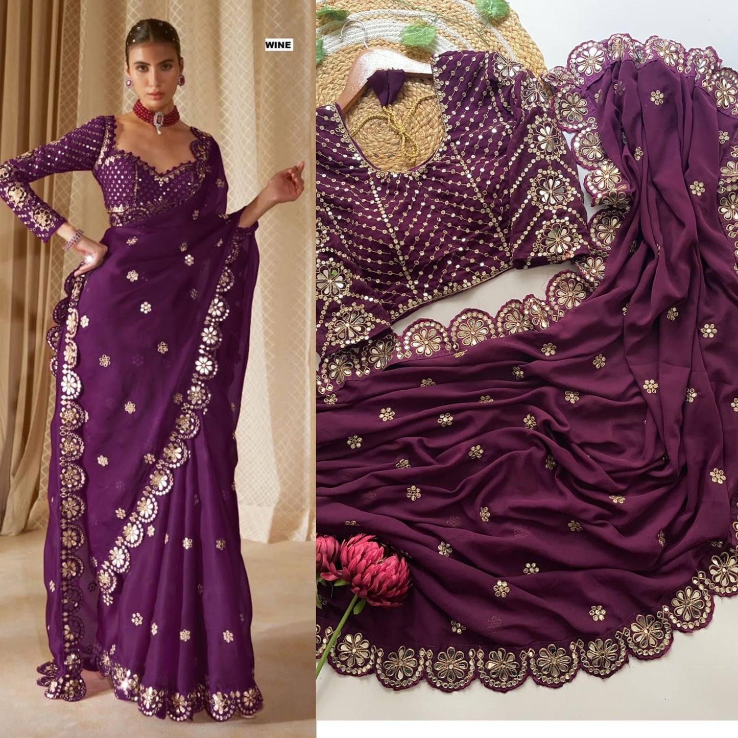 mirror border saree