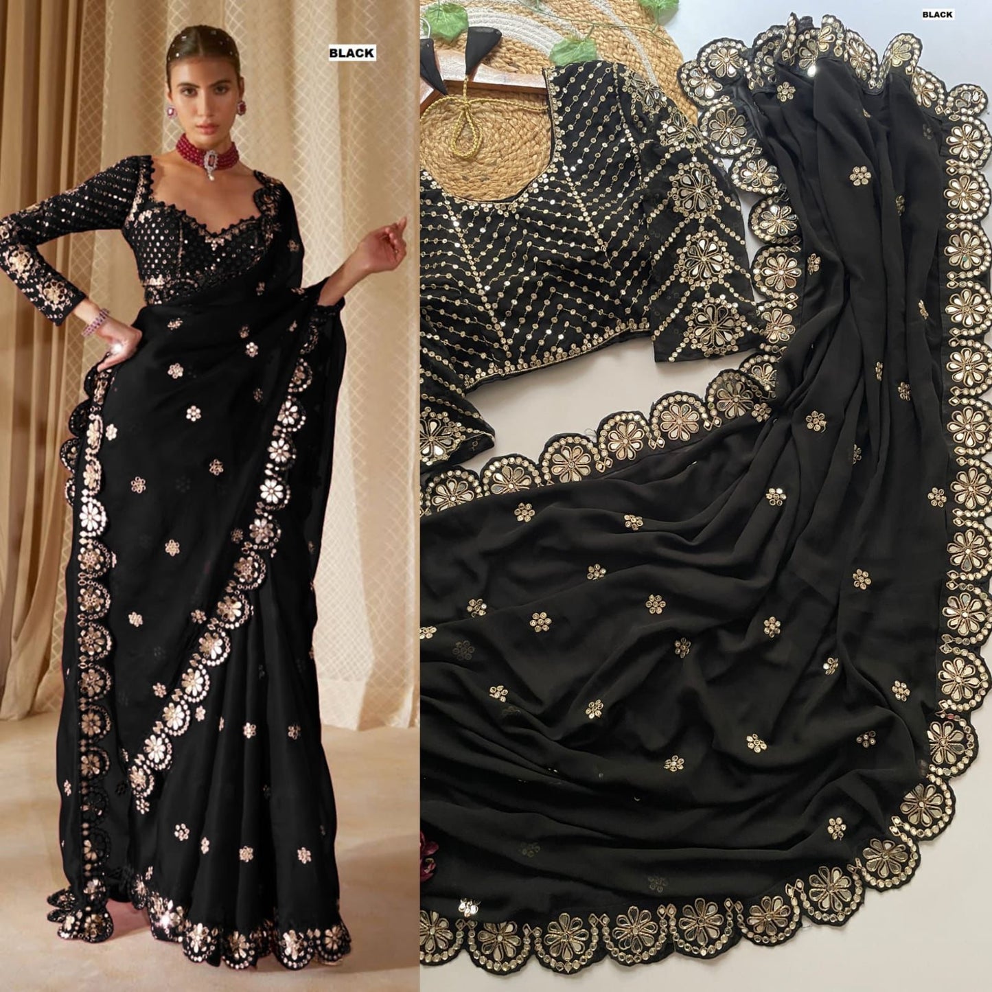 mirror border saree