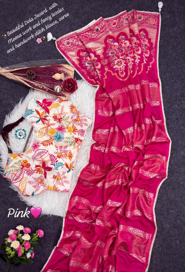 ✨ Pure Russian Silk Saree with Designer Stitched Blouse