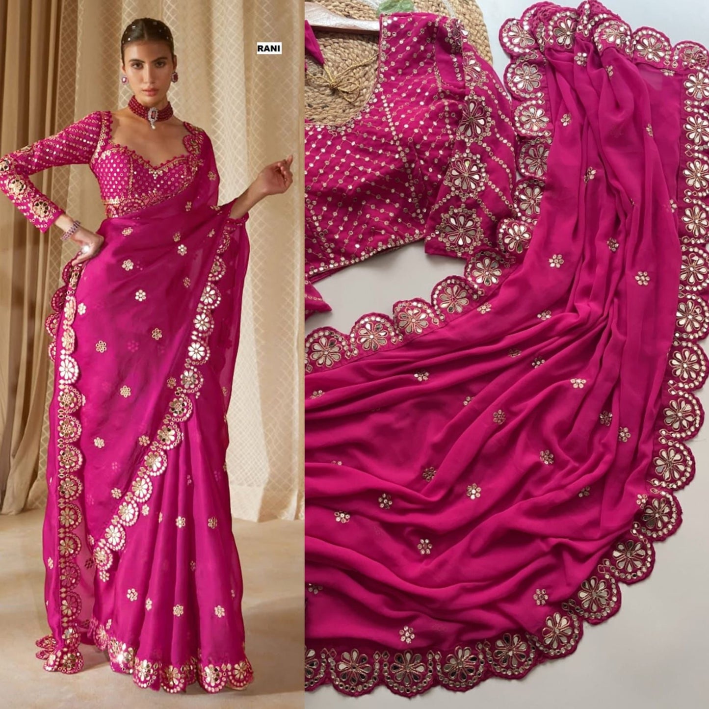 mirror border saree