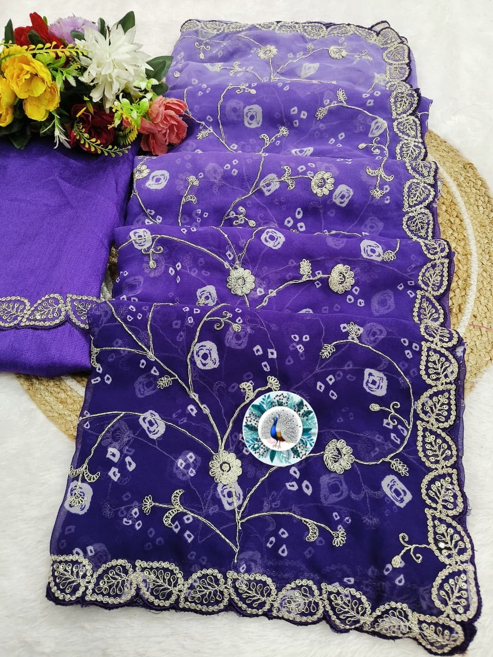 ✨ Shaded Bandhej Georgette Saree with Pita Work C-Pallu