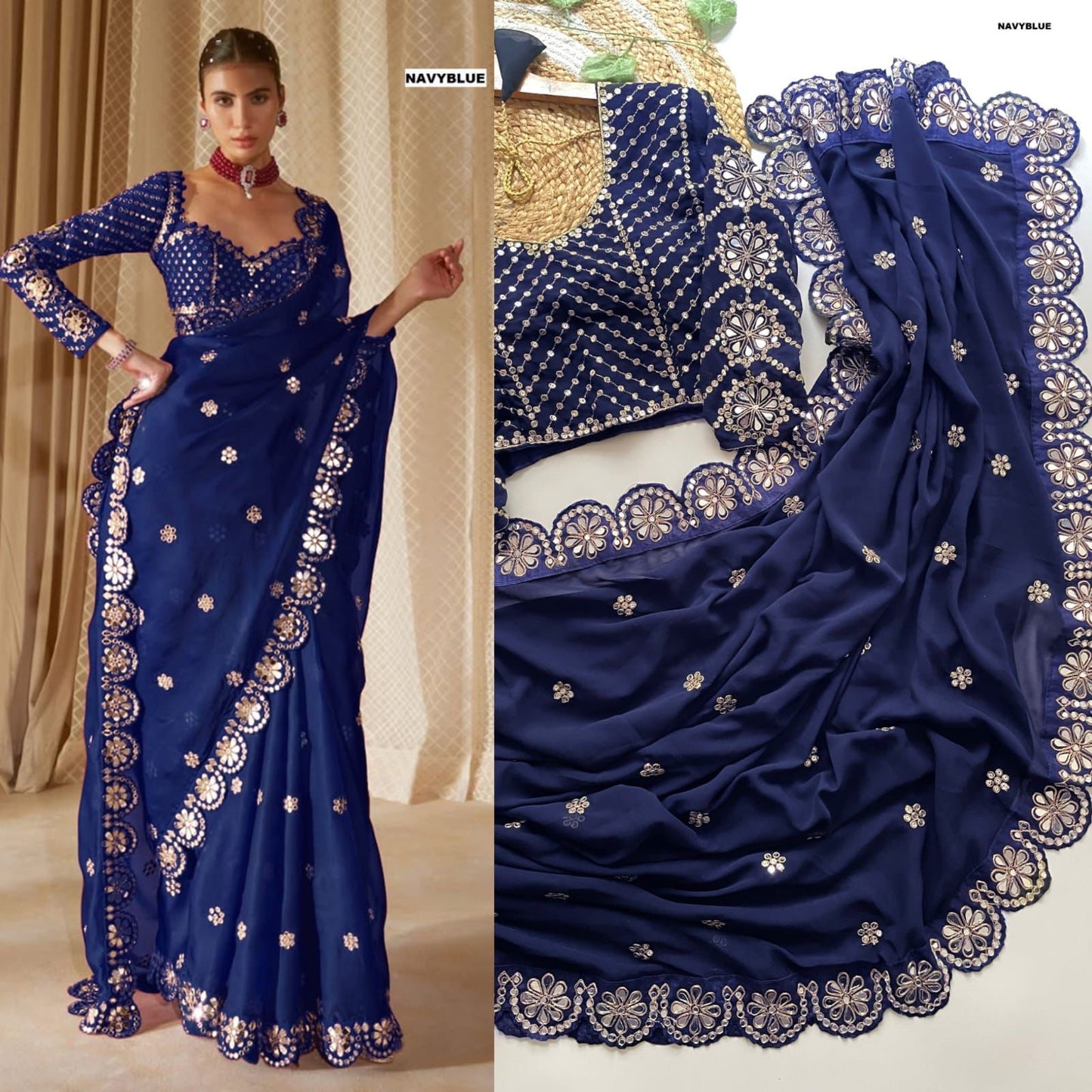 mirror border saree