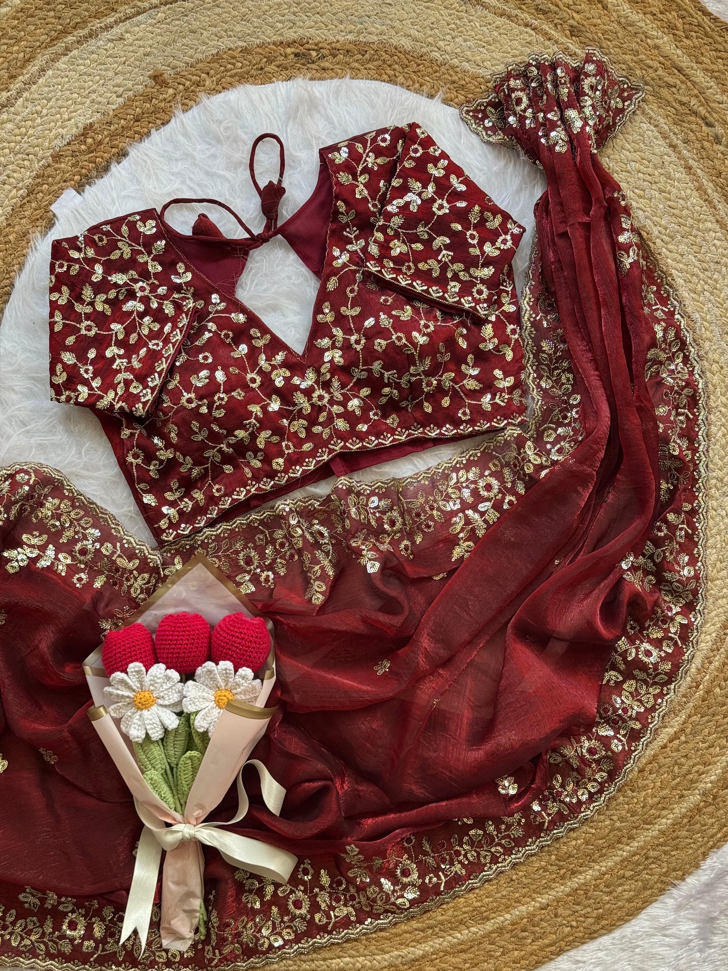 chiffon sequins border saree