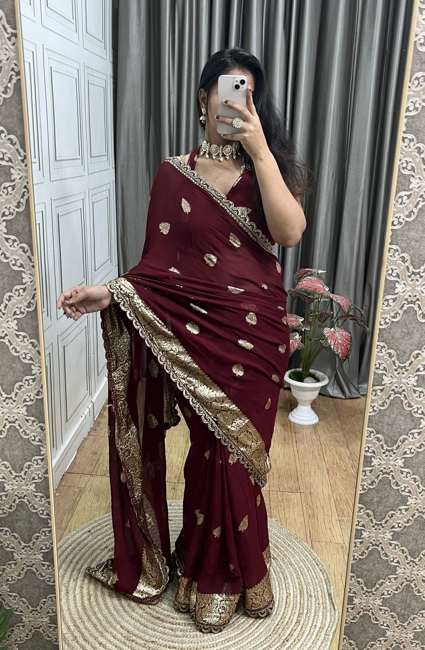 viscose georgette leaf design