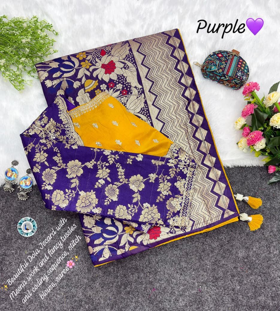 Luxury Russian Silk Saree with Designer Double Blouse Concept ✨