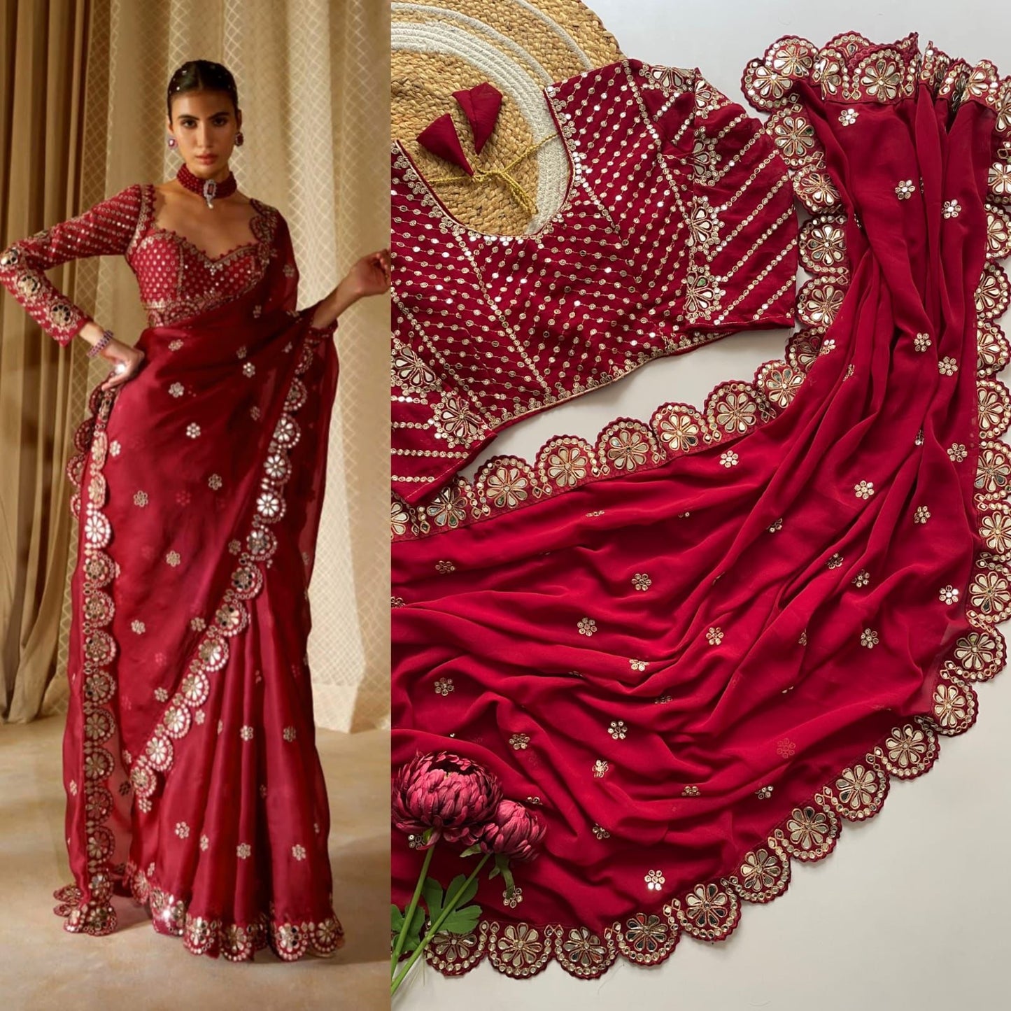 mirror border saree