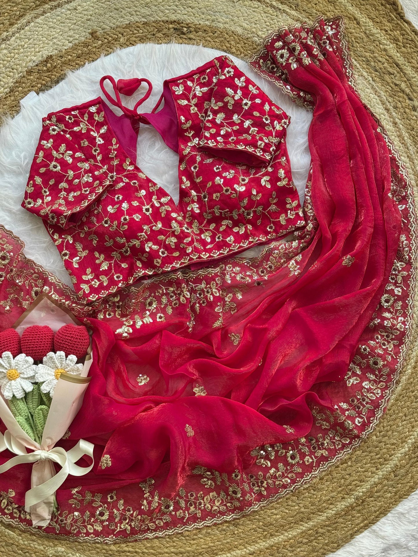 chiffon sequins border saree