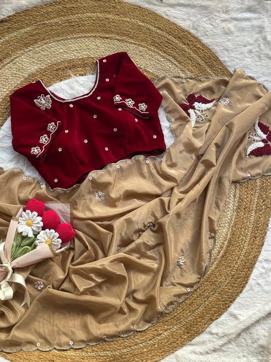 Butterfly Ring Handwork HO Silk Saree ✨