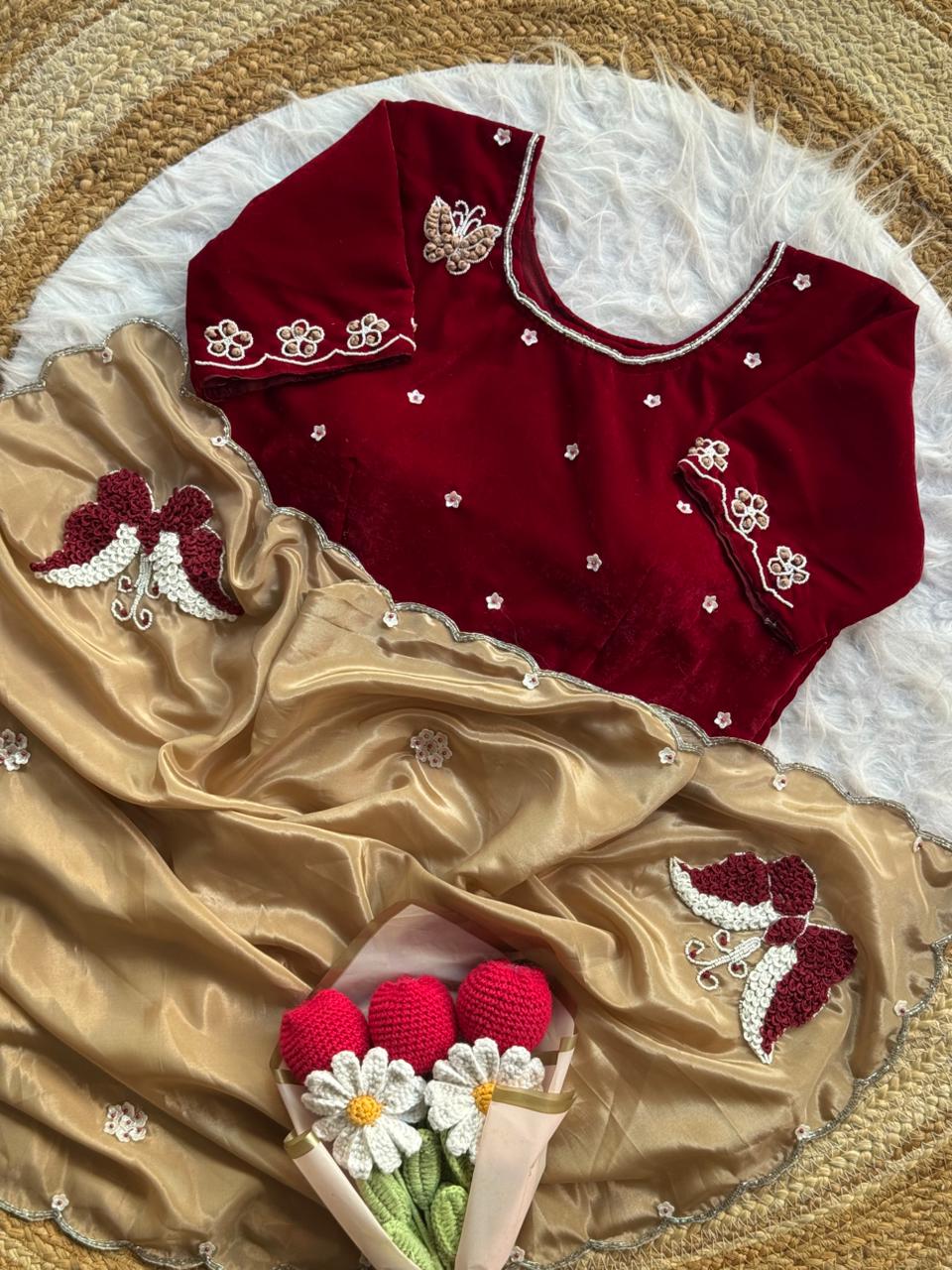 Butterfly Ring Handwork HO Silk Saree ✨