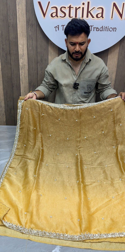 Luxury Fendy Satin Crush Saree ✨