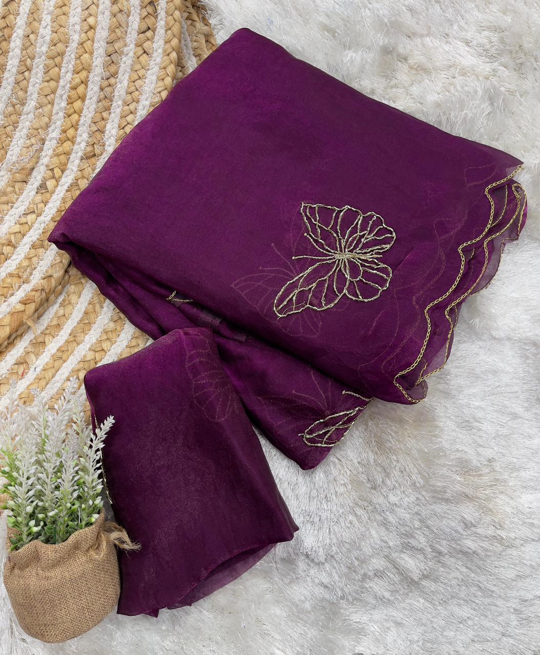 Fendy Satin Butterfly Butta Saree ✨