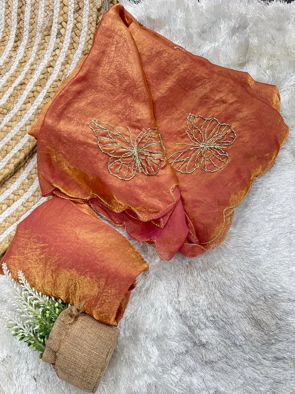Fendy Satin Butterfly Butta Saree ✨